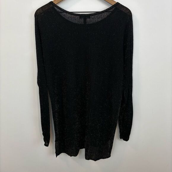 Eileen Fisher Black/Gold Bateau Neck Linen Crepe Tunic Metallic Thread Size Med - Picture 9 of 15